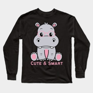 Cute and Smart Cookie Sweet little hippopotamus in pink glasses cute baby outfit Long Sleeve T-Shirt